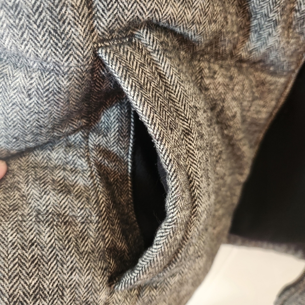 Old Navy Womens Gray Herringbone Full Zip Fleece Puffer Vest Wool Blend Sz Med - Picture 12 of 16